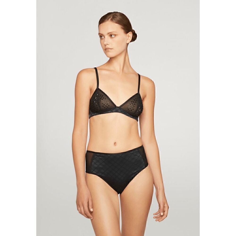 NWT Wolford Gilda Tulle Triangle Beaded Bra 10 12 Black